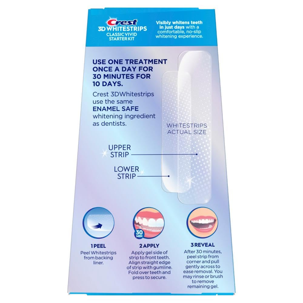 Crest 3D Whitestrips Whitening Starter Kit – Teeth Whitening Kit, 10 Treatments, Each with 1 Upper/1Lower, 20 Strips – Crest 3Dwhite Teeth Whitening Strips