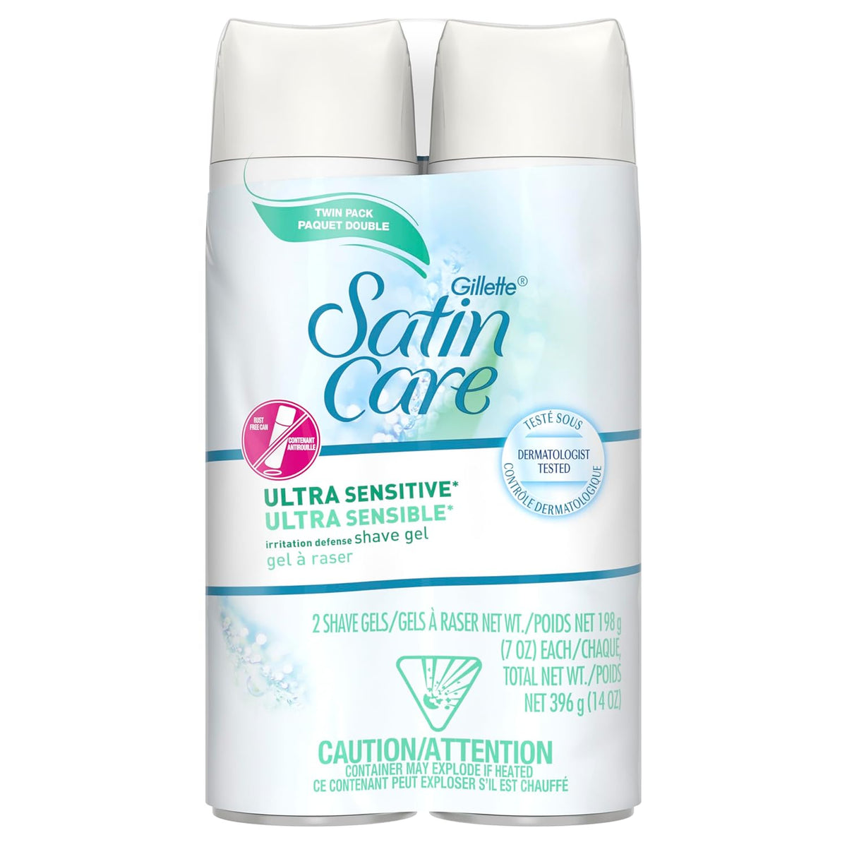 Satin Care Ultra Sensitive Shave Gel for Women, Pack of 2, 7Oz Each, Frangrance Free