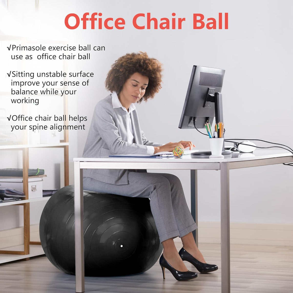 Exercise Ball for Balance Stability Fitness Workout Yoga Pilates at Home Office & Gym Birthing Ball for Pregnancy, Office Ball Chair