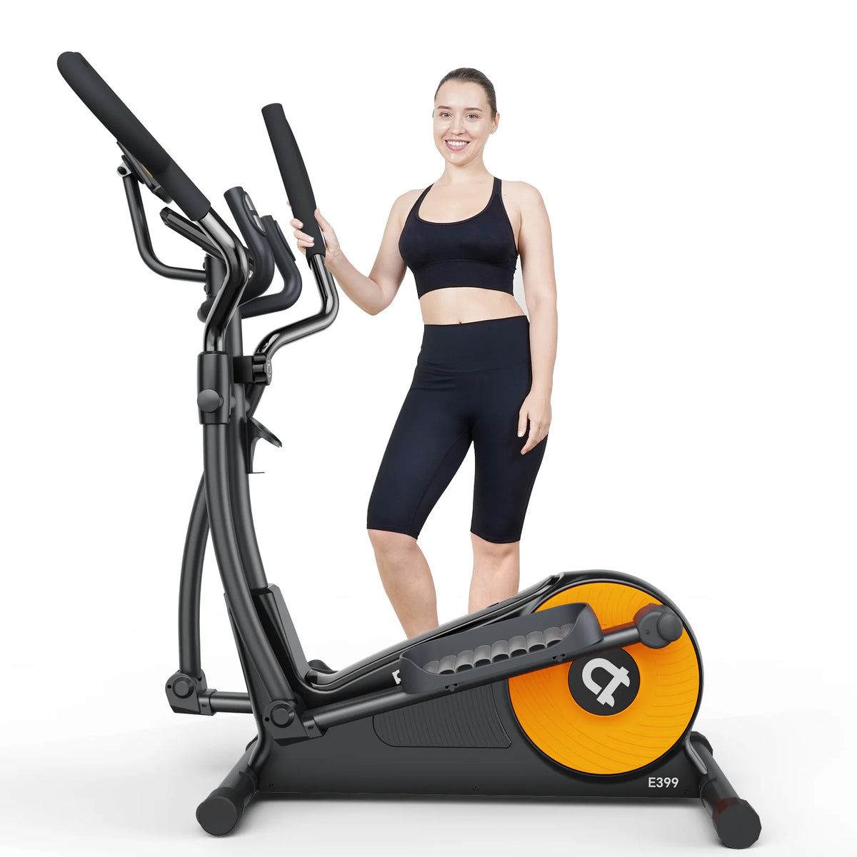 Build-In Bluetooth Silent Magnetic Elliptical Exercise Bike for Home Elliptical Training Machines 450Lbs Nearlly Fully Assembled with 17 Stride Length