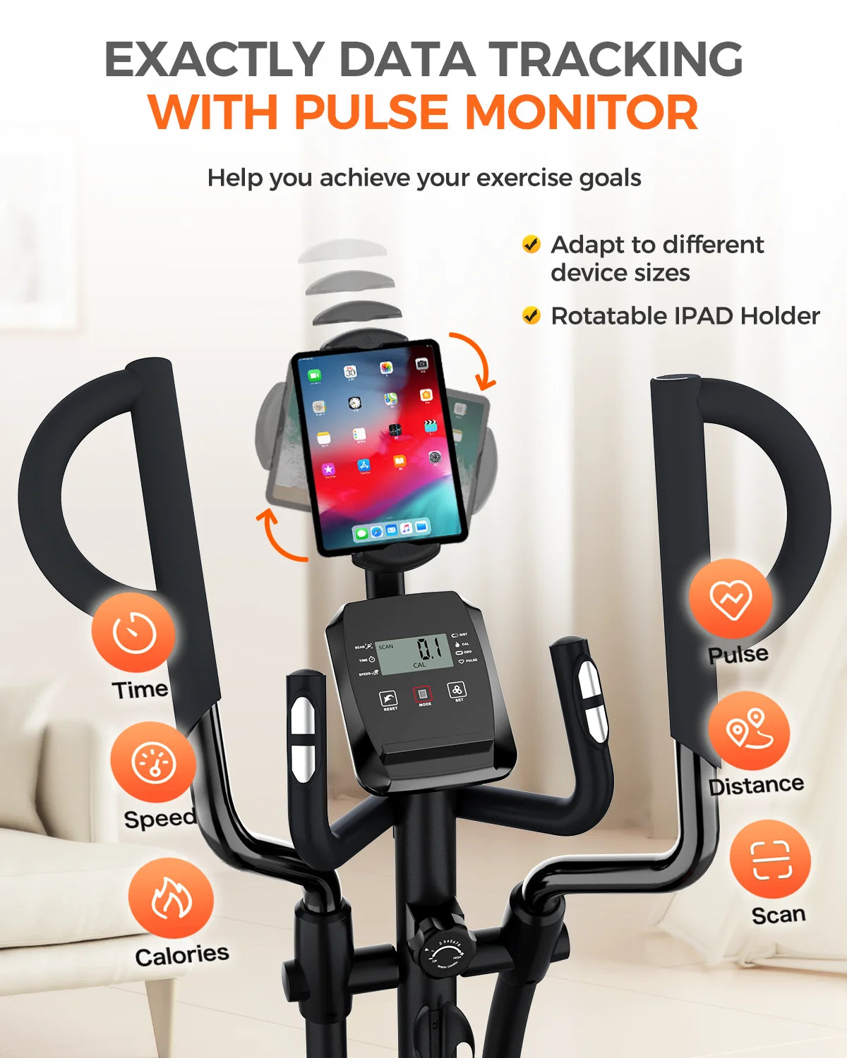 Build-In Bluetooth Silent Magnetic Elliptical Exercise Bike for Home Elliptical Training Machines 450Lbs Nearlly Fully Assembled with 17 Stride Length