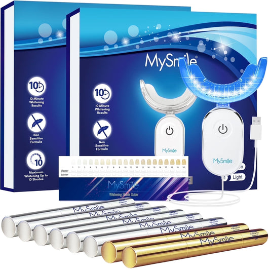 2Packs Deluxe Teeth Whitening Kit with 28-LED Light, 8X Teeth Whitening Pen Whitening Gel Refills, 10Mins Results, Remove 10 Years of Stains