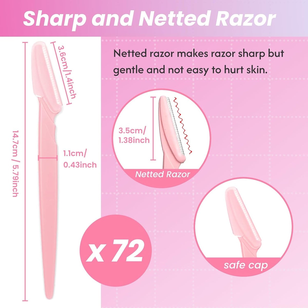 72 Pcs Eyebrow Razor and Face Razor for Women and Men, Safe and Beginner-Friendly Dermaplaning Tool with Protective Cover