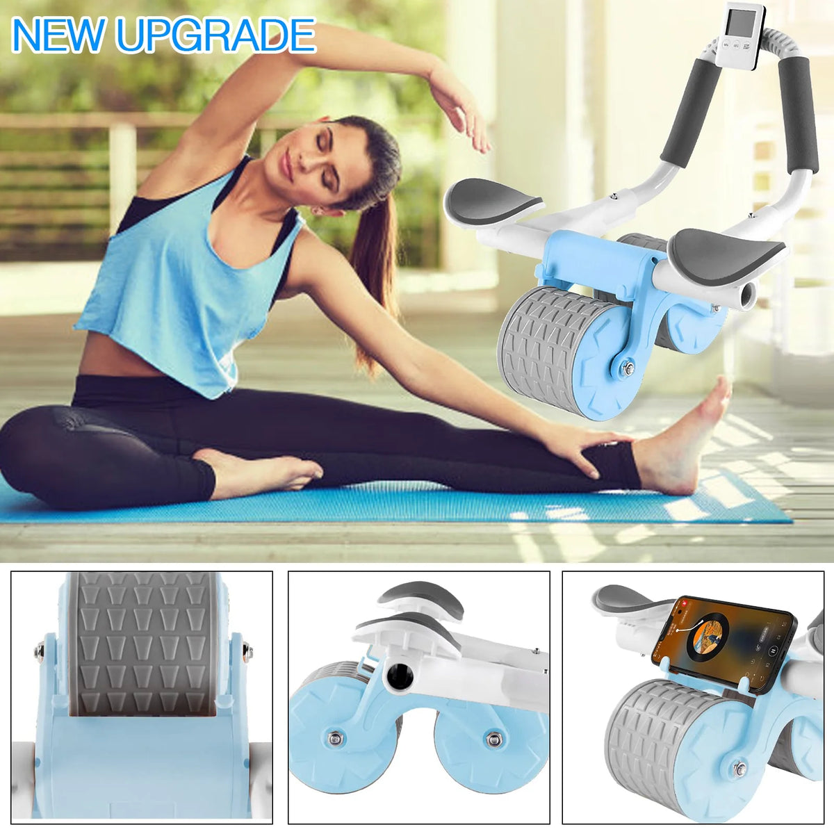 2025 New with Timer Ab Abdominal Exercise Roller Elbow Support, Abs Roller Wheel Core Exercise Equipment, Automatic Rebound Abdominal Wheel(Black）