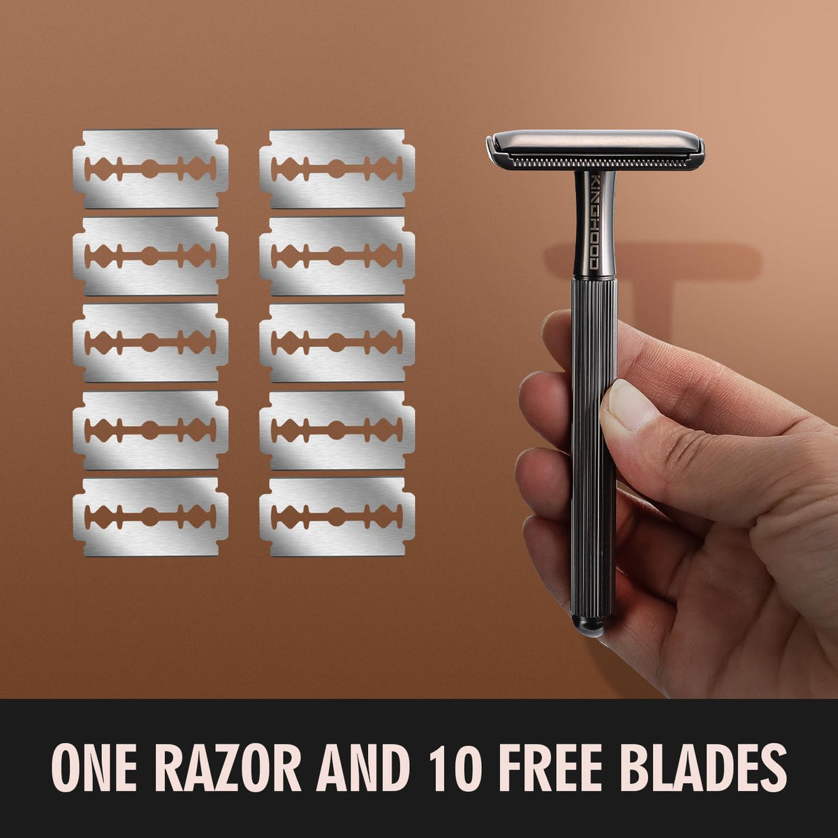 Brass Safety Razor with 10 Blades,One Blade Razor Reusable Razor Eco-Friendly Razor Long Handle & Weighted Razor,Double Edge Razor Single Blade Razor for Sensitive Skin