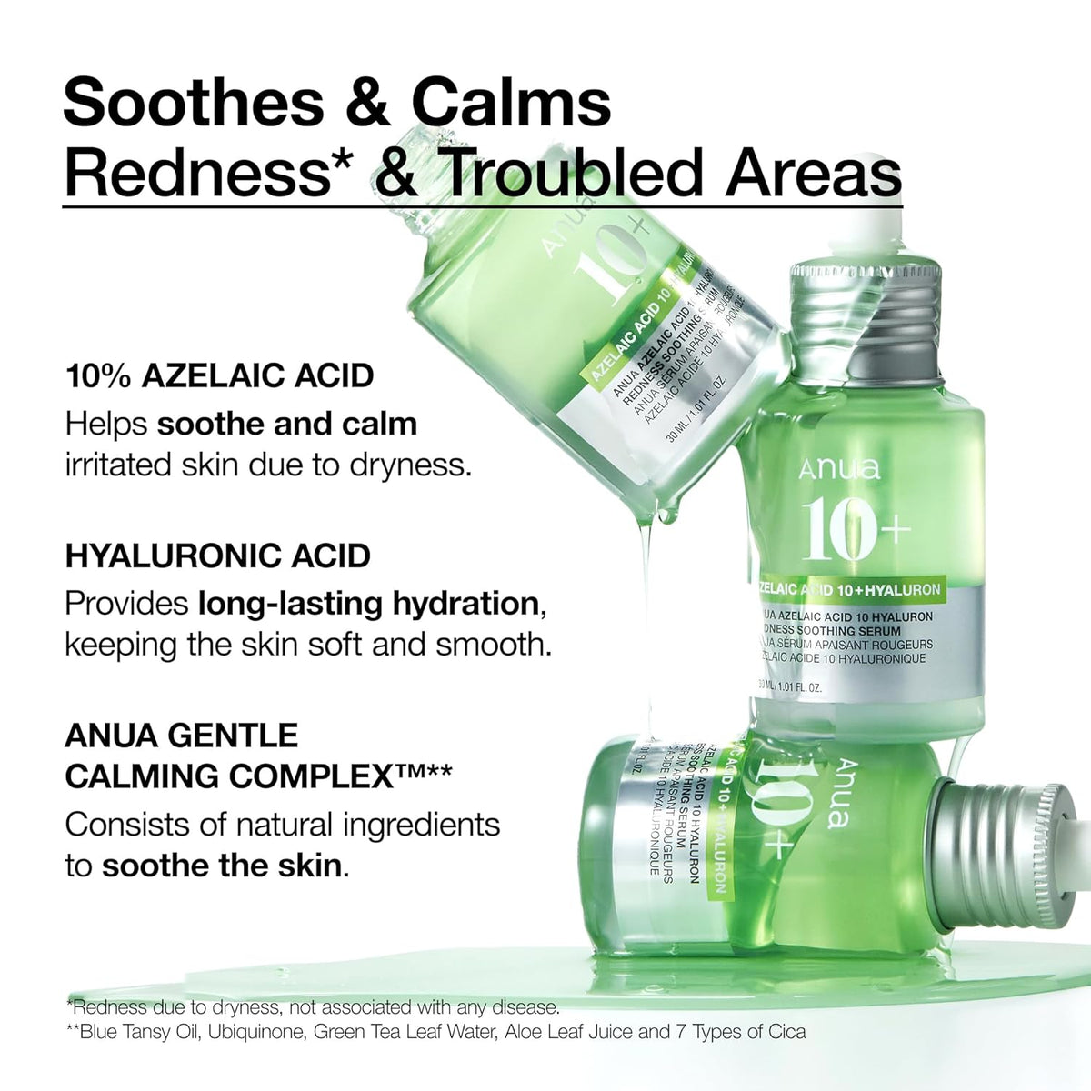 Azelaic Acid 10 Hyaluron Redness Soothing Serum, Facial Serum for Sensitive Skin, Hyaluronic Acid, Niacinamide, Spot Care, Natural Color, Vegan, Korean Skincare (30Ml/ 1.01 Fl Oz.)
