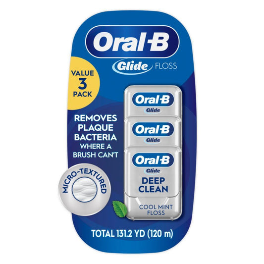Glide Dental Floss, Shred Resistant, Gentle on Gums, Natural Wax, Slides Smoothly, Deep Clean Cool Mint Flavor, 40 M, 3 Count