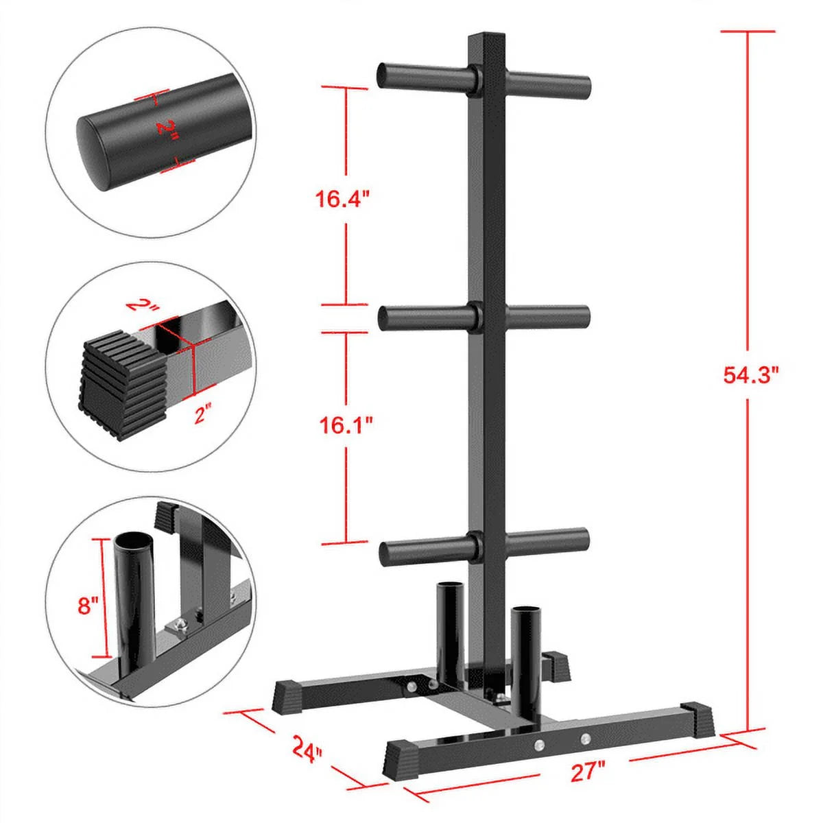 2 Inches Olympic Weight Plate and Barbell Storage Tree Stand Rack
