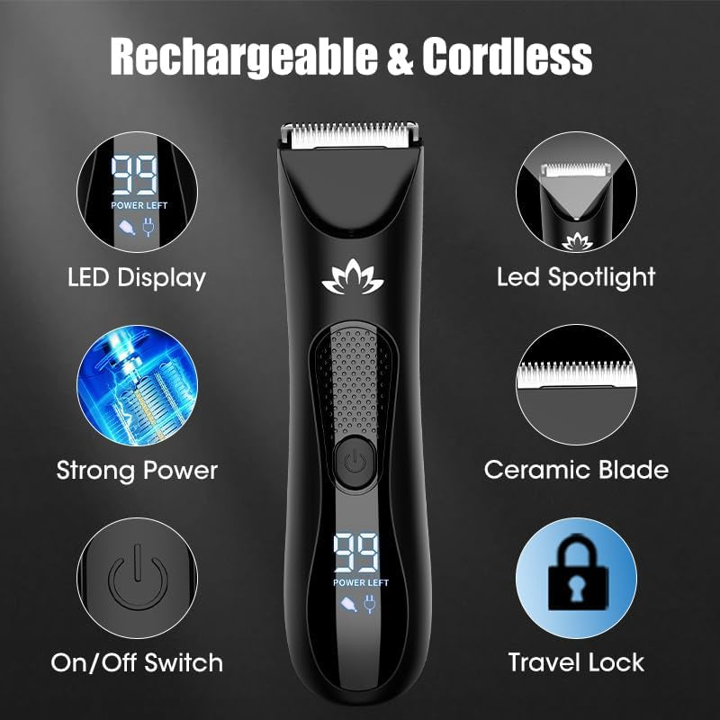 Manscape Body & Pubic Hair Trimmer for Men, Groin & Ball Trimmer Men, Bikini Trimmer Women, Body Groomer Ball Shaver for Smooth Wet/Dry Shaving, Led Light