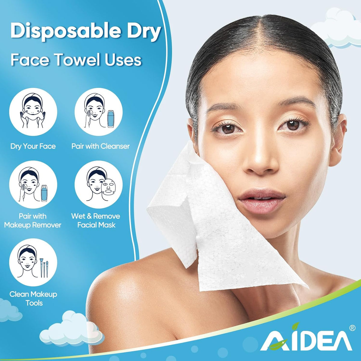 Face Towels Disposable-100Ct (2 Box), Clean Facial Towelettes for Sensitive Skin, Cleansing Wipes for Makeup Removing, Nursing, Travel, Dry Wipes Face Cloths