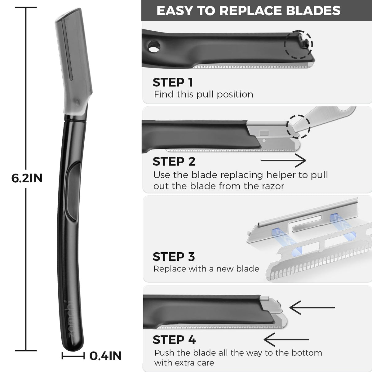 Dermaplaning Tool for Face with 11 Refill Blades, Dermaplane Razor for Women and Men, Face Razor with Precision Silicone Cover, Eyebrow Razor, Facial Razor, Reusable Metal Handle - Matte Black