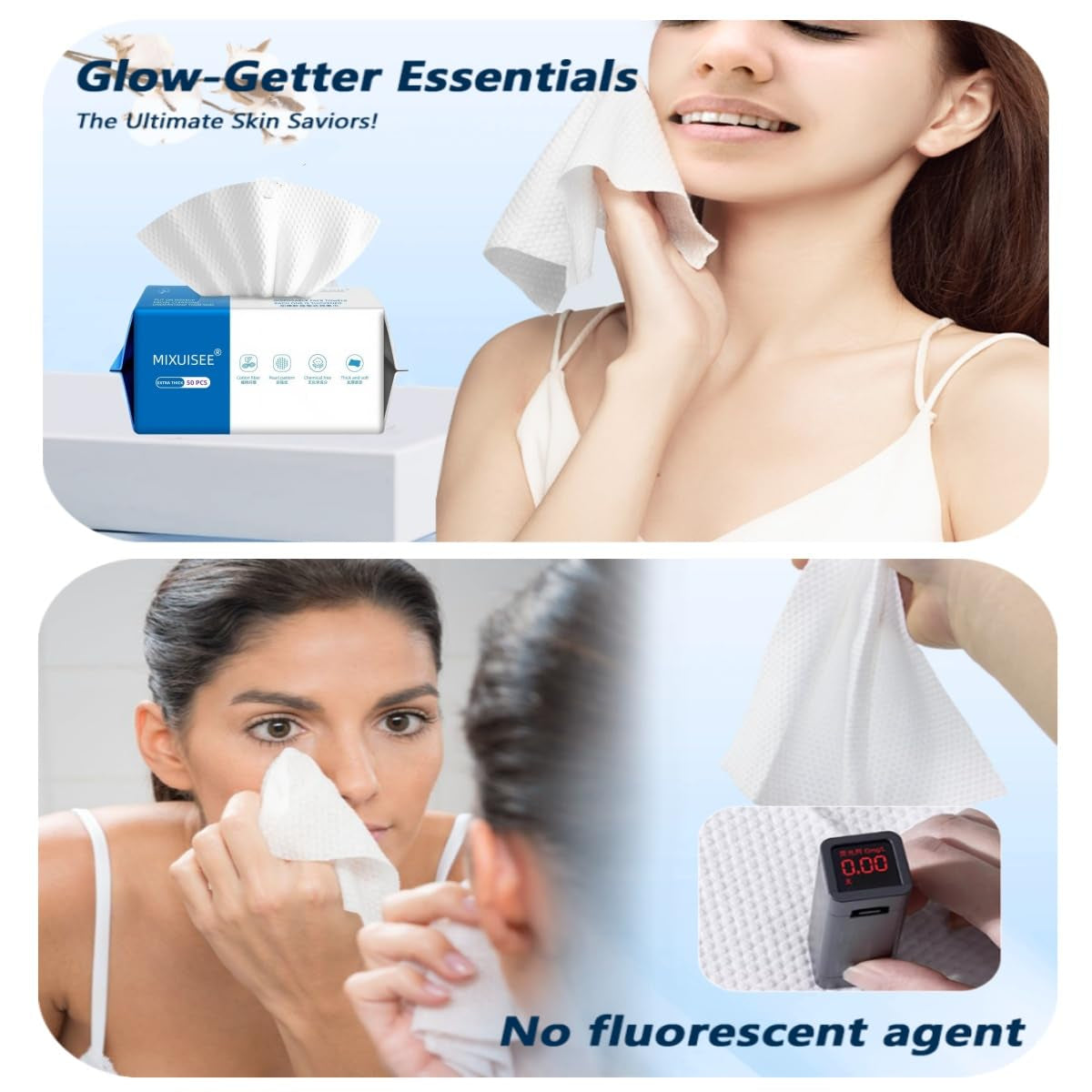 Disposable Face Towels,  Thick and Soft Face Towels. 100% Pure Cotton, Super Thick 150%. Suitable for Makeup Removal and Cleansing, and Applicable to Sensitive Skin. (Extra Thick 150 Pieces)