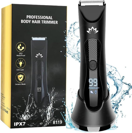 Manscape Body & Pubic Hair Trimmer for Men, Groin & Ball Trimmer Men, Bikini Trimmer Women, Body Groomer Ball Shaver for Smooth Wet/Dry Shaving, Led Light