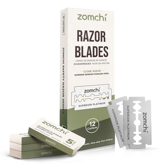 Double Edge Razor Blades, 60 Counts Safety Razor Blades for Shaving, Platinum Stainless Steel Shaving Blades for Men and Women, Fits All Standard Double Edge Razors