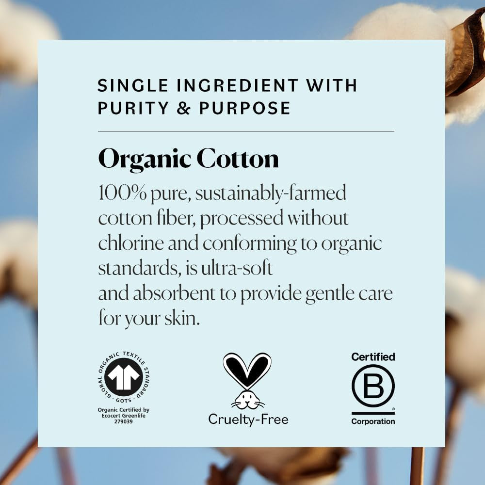 Organic Large Oval Cotton Pads, 100% Pure Organic Cotton, GOTS Certified Cotton, Dual Textured Design, for Makeup Removal, Cleansing, Toner Application W Ebook