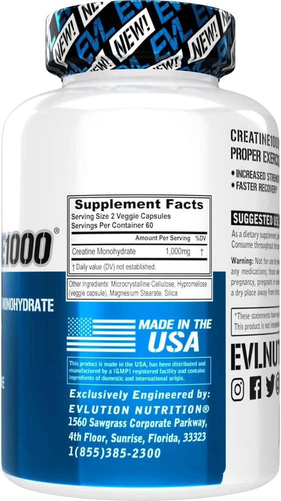 (2 Pack) Creatine Monohydrate Pills 120Ct - EVL Nutrition Muscle Builder & Recovery Supplement - Creatine Capsules 1000Mg