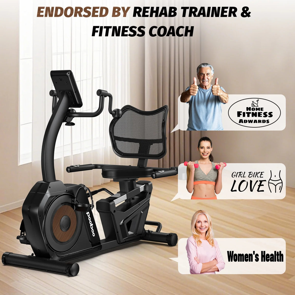 Magnetic Build-In Bluetooth Recumbent Exercise Bike with Adjustable and Comfortable Seat, Light Commercial Stationary Bike with Arm Workout for Adult/Seniors Home Exercise, 400LBS