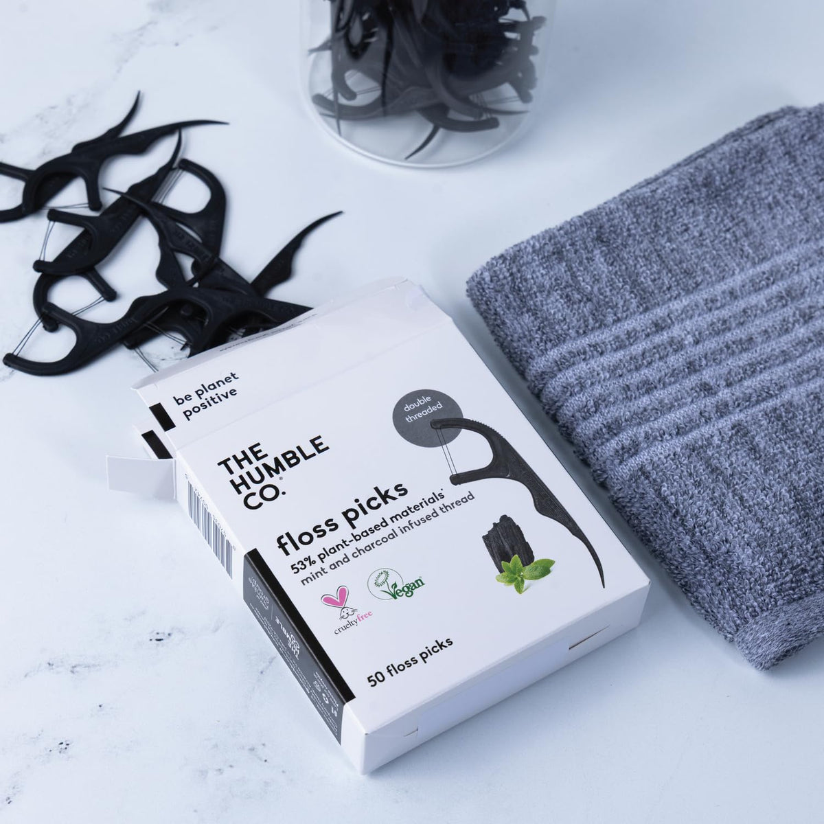 Floss Picks (200 Count) – Plant Based Dental Floss Picks for Superior Oral Care, Dental Hygiene, and Gum Health, Cruelty Free Tooth Floss Picks (Charcoal, Double Thread)