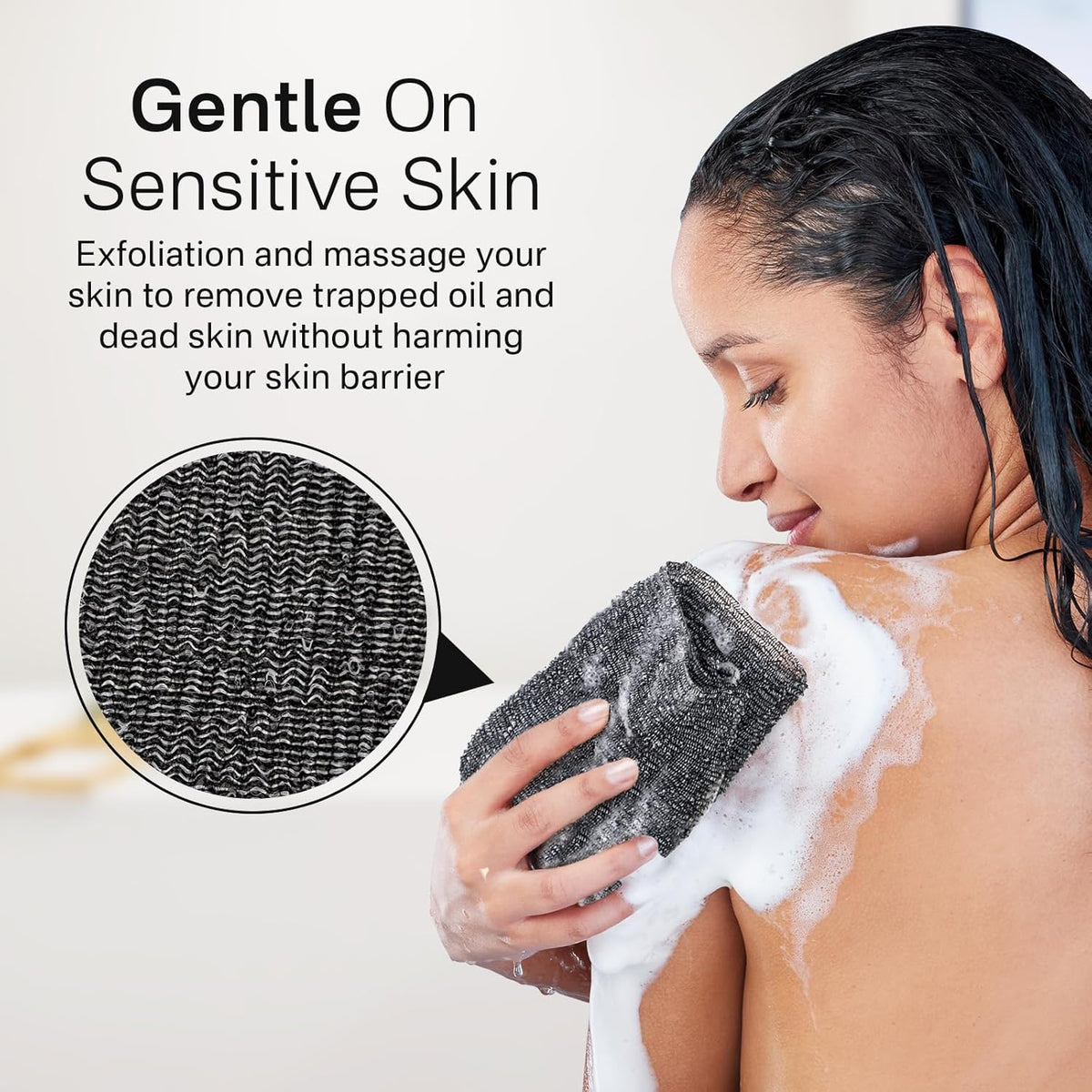 Exfoliating Body Scrubber, Back Scrubber for Shower Bath, Japanese Scrub Wash Cloth, Exfoliating Washcloth Towel for Men Women, Body Exfoliator Loofah Luffa Sponge Net Rag Back Washer (Black)