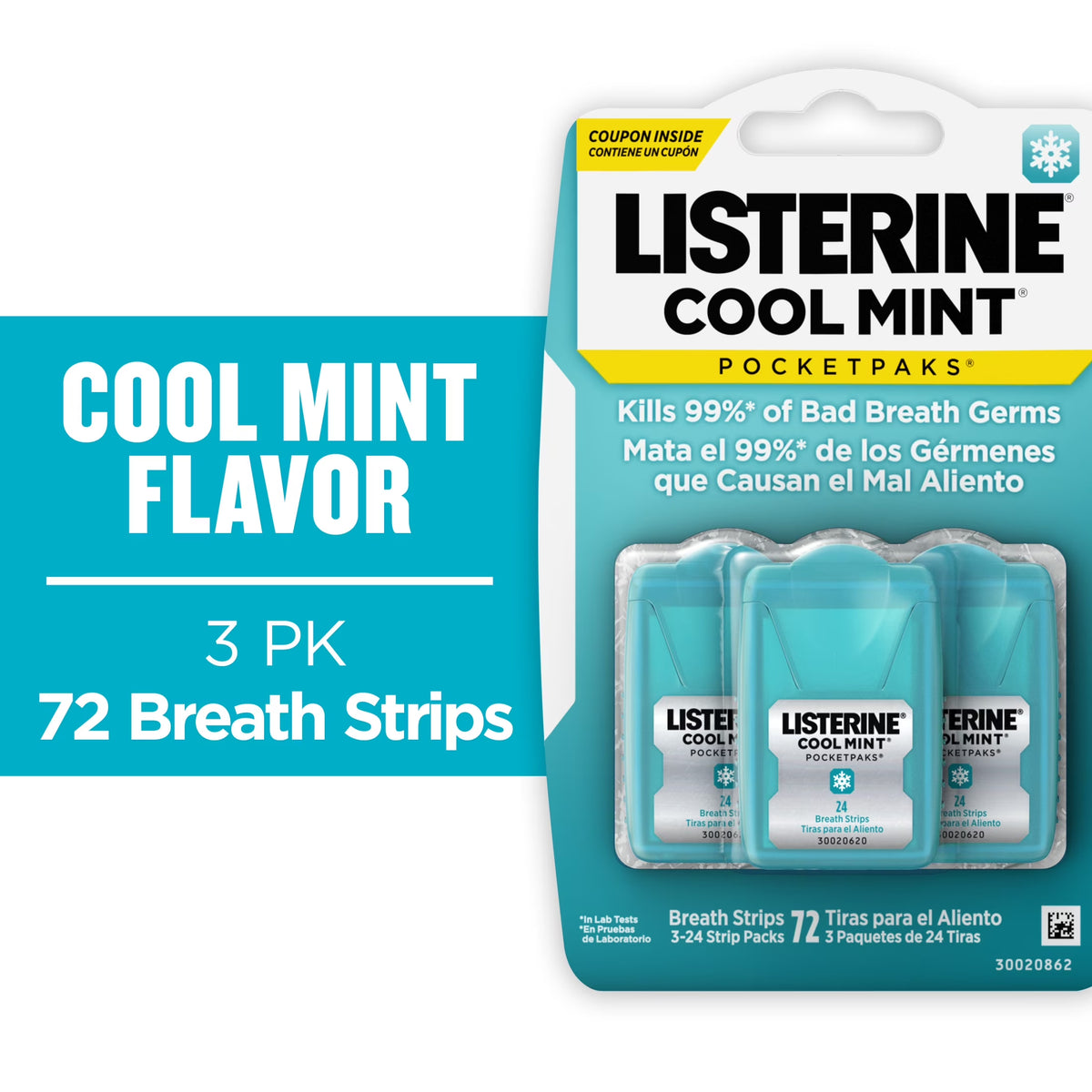 Cool Mint Pocketpaks Oral Care Breath Strips, Breath Spray Strips, 24 Count, 3 Pack