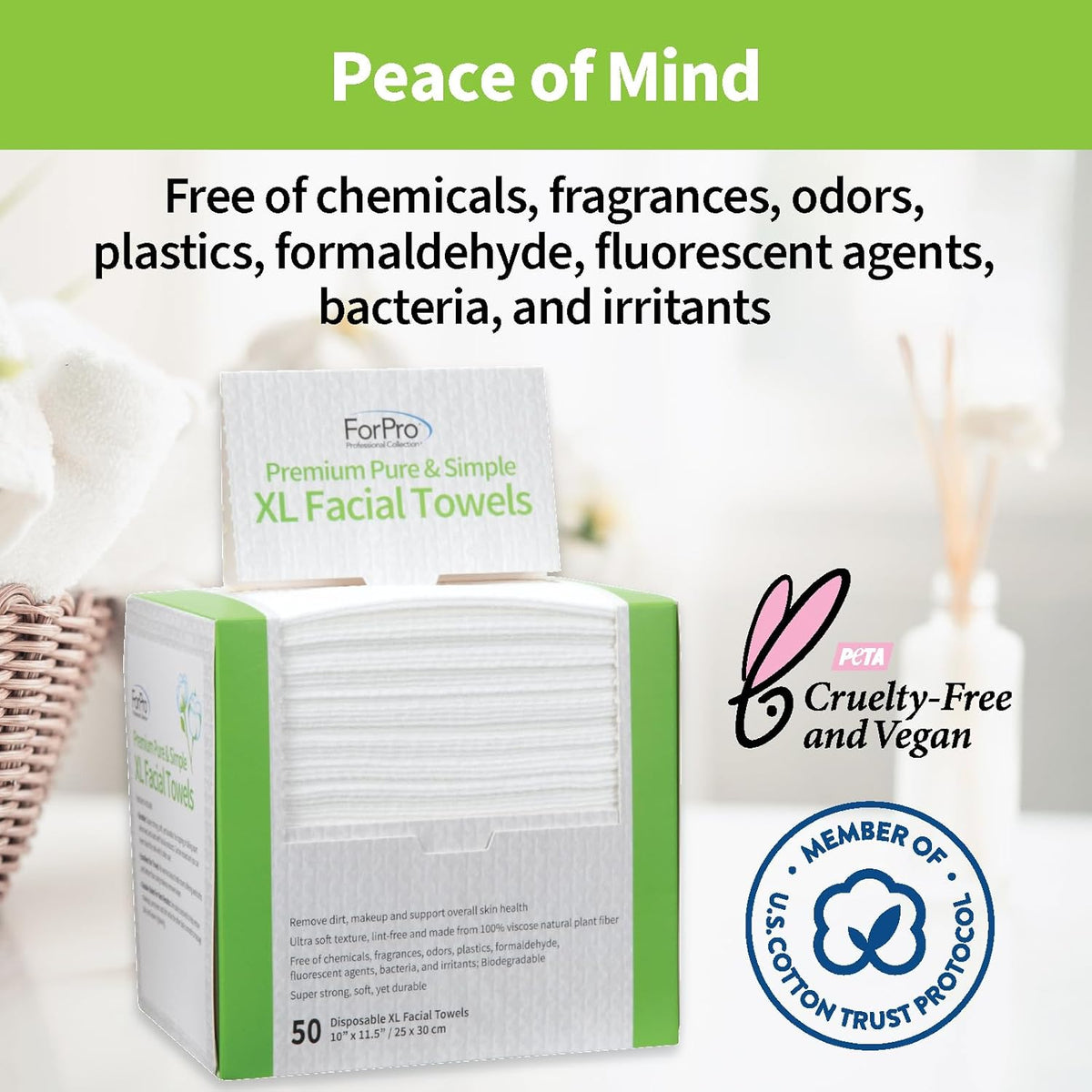 Forpro Premium Pure & Simple XL Facial Towels, Disposable Makeup Remover Dry Wipes, Ultra Soft Lint-Free Biodegradable Face Towels, 100% Vegan & Cruelty-Free, 50-Count