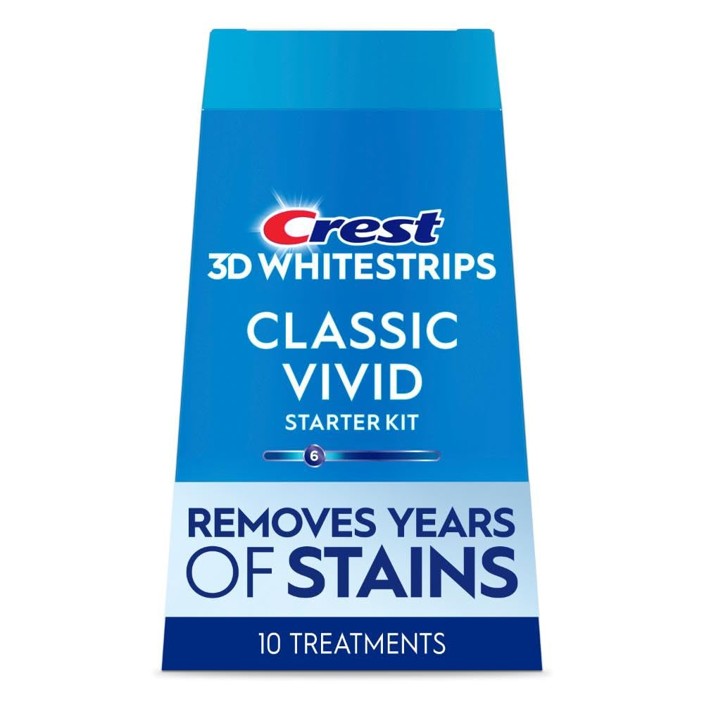 Crest 3D Whitestrips Whitening Starter Kit – Teeth Whitening Kit, 10 Treatments, Each with 1 Upper/1Lower, 20 Strips – Crest 3Dwhite Teeth Whitening Strips