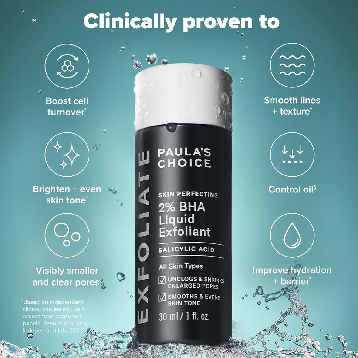 SKIN PERFECTING 2% BHA Liquid Exfoliant Polish, Salicylic Acid Exfoliant-Facial Polish for Enlarged Pores, Wrinkles & Fine Lines, Suitable for Blackhead-Prone Skin, Fragrance-Free