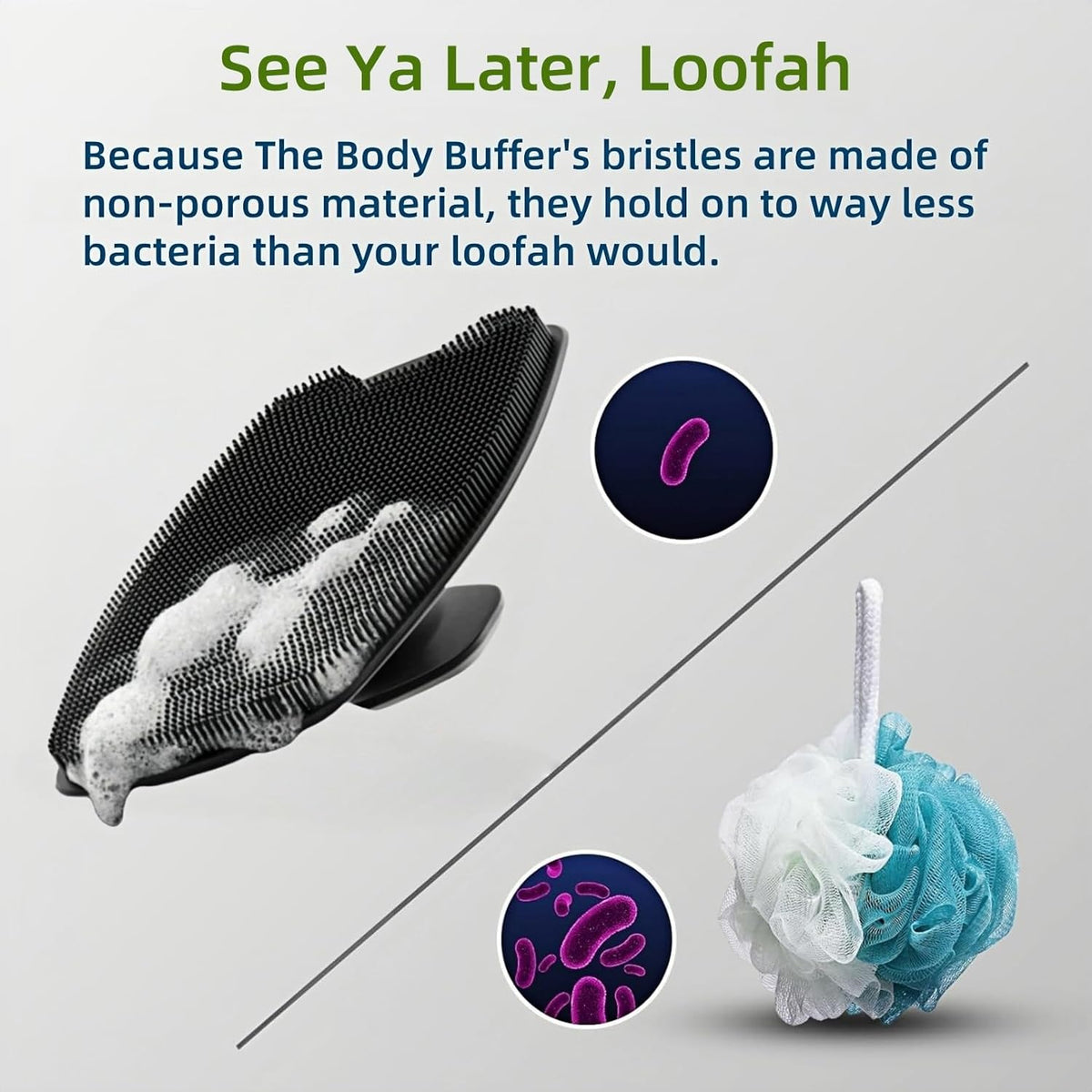 Food-Grade Silicone Body Scrubber, Highly Elastic Bristles Handheld Brush for Shower, Lather Well and Gentle Exfoliating, Makes Skin Smooth, for Women and Men, 2 Pack, Black and Gray
