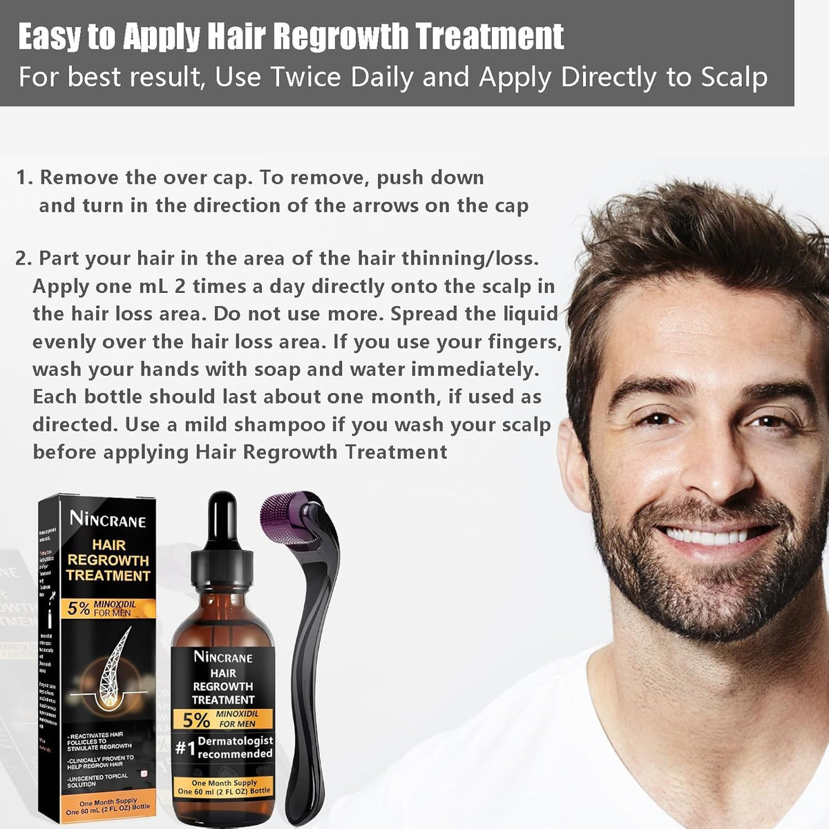 Kit De Crecimiento De Barba Y Crecimiento Del Cabello De Minoxidil Al 5%