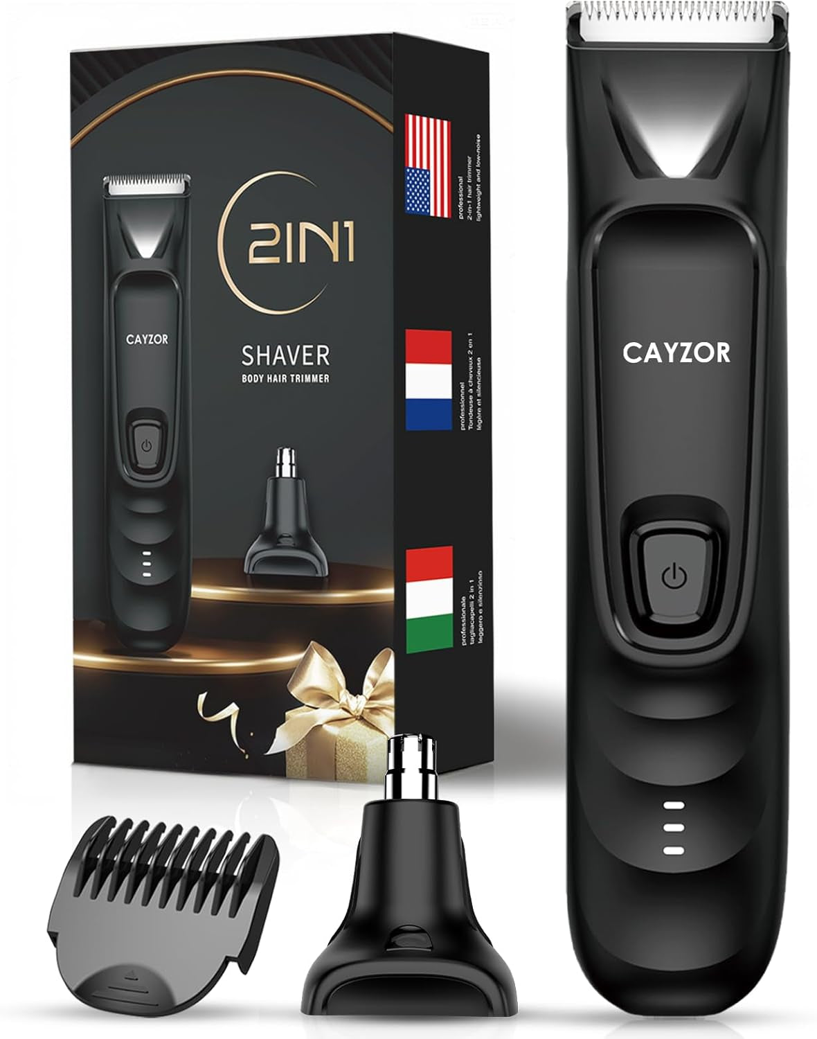 2-In-1 Body and Nose Hair Trimmer for Men - Safe Portable Electric Razor for Ball Groin with LED Light, IPX7 Professional Electric Shavers for Men Pubic, Underarm, Nose, Ear, Beard, Head