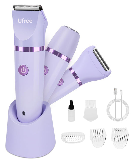 Bikini Trimmer Electric Razors for Women, Rechargeable Pubic Body Hair Trimmer Electric Shaver for Legs Body Hair, Bikini Shaver IPX7 Waterproof, Gifts for Women, Purple