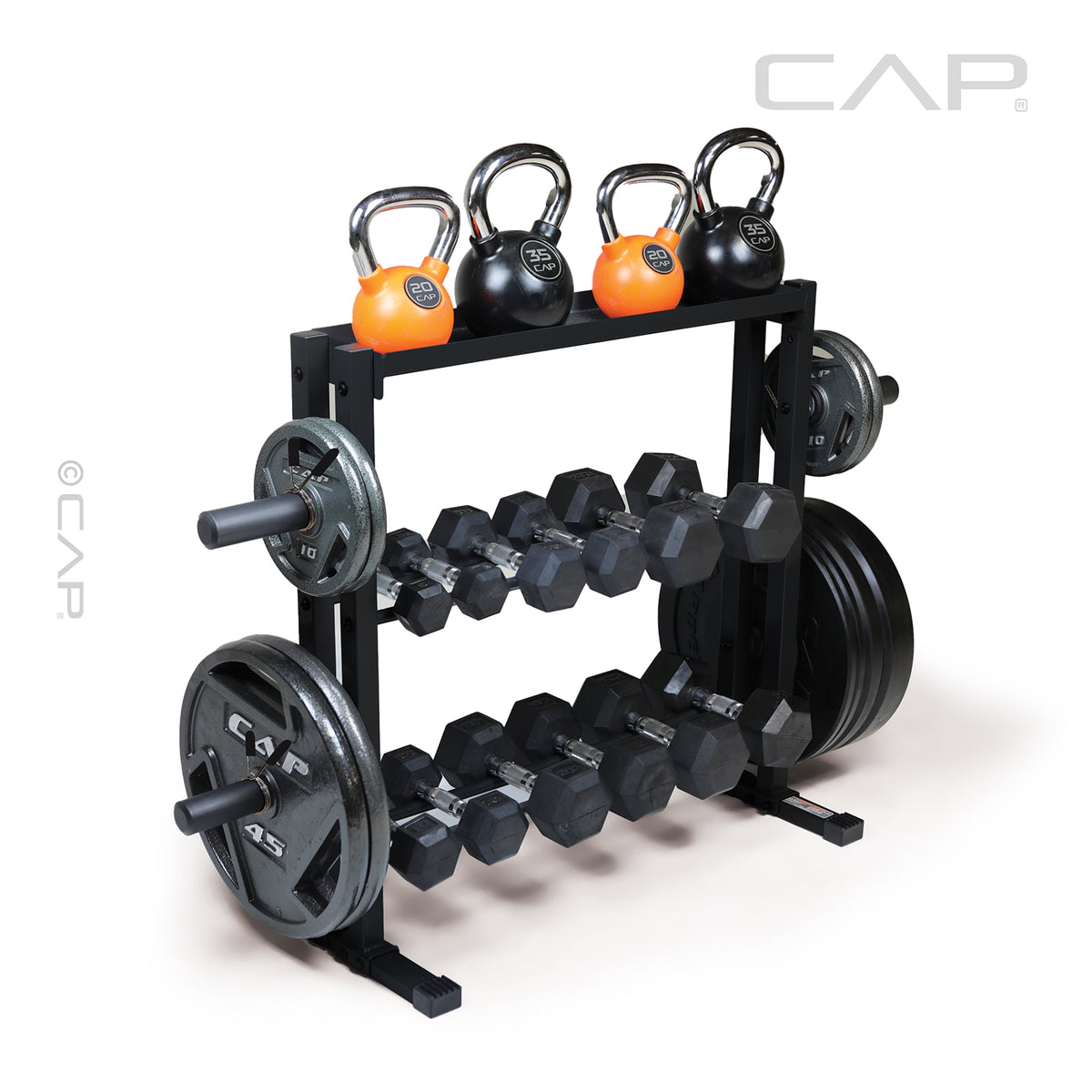 3-Tier Storage Rack for Kettlebells, Dumbbells & Olympic Weight Plates