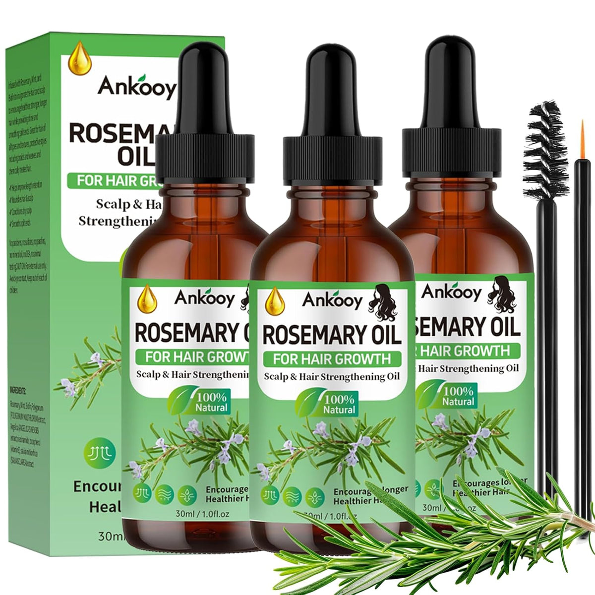 3 Pack Rosemary Oil for Hair Growth,Rosemary Hair Growth Oil,Hair Strengthening Serum for Dry Damaged Hair,Hair Loss Treatment & Thickens Hair,Scalp Care Promotes Hair Thickness for Men Women
