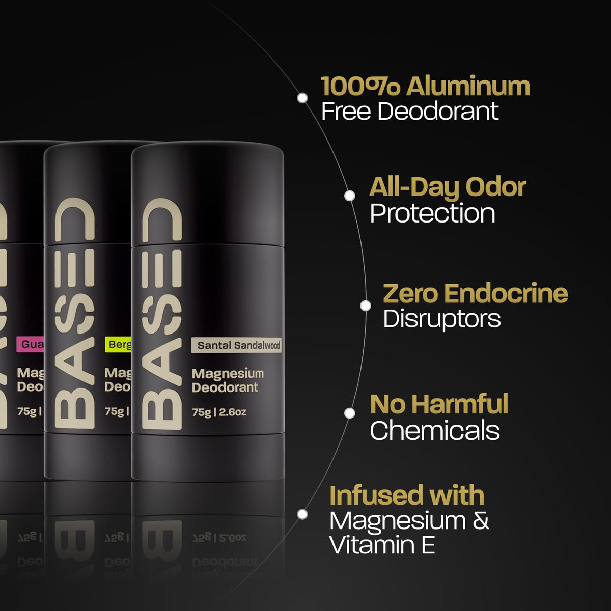 BASED Performance Deodorant for Men, All Day Odor Protection, Aluminum Free with Magnesium, Beeswax & Shea Butter, 100% Paraben, Sulfate, Phthalate Free, Naturally-Derived Bergamot Vanilla Scent