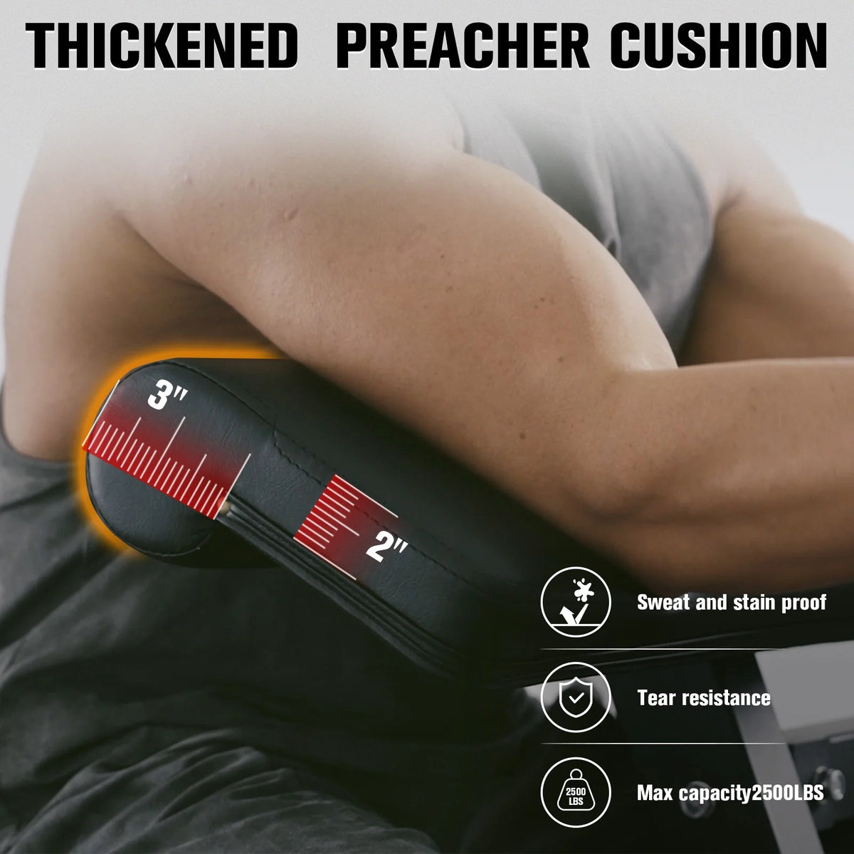 Preacher Curl Bench, Adjustable Seat, 2 in 1 Plate-Loaded Bicep Tricep Curl Machine for Home Gym