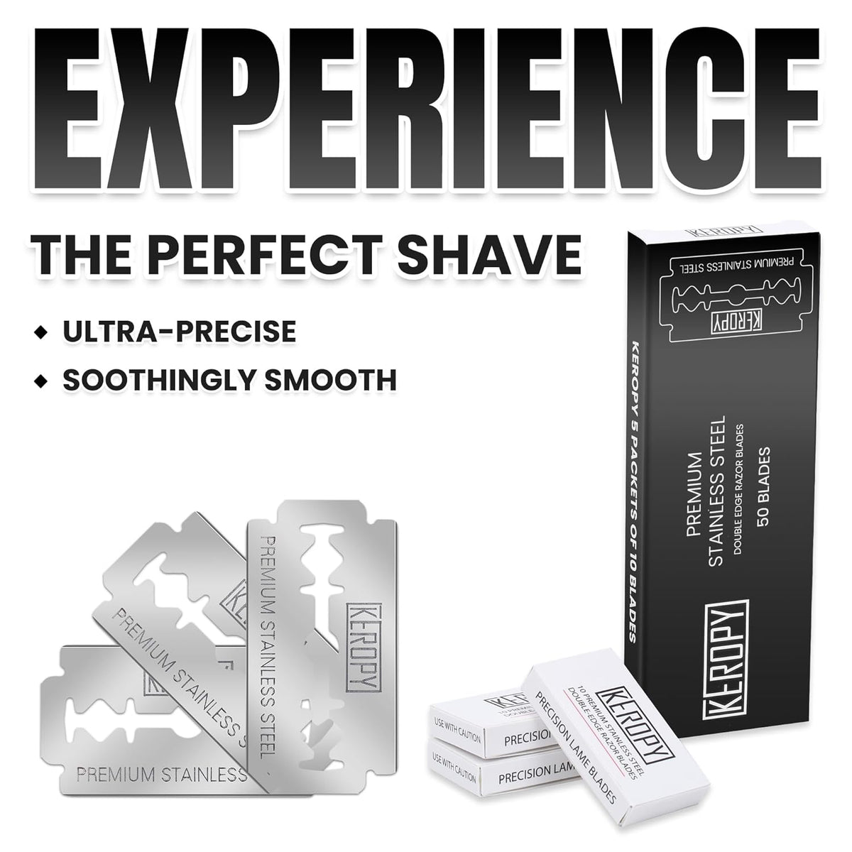 Double Edge Safety Razor Blades-50 Count Premium Razor Blades, Surgical Stainless Steel with Chromium Coating&3X Sharper Edges, Zero Irritation, Fits Most of Safety Razors, Sensitive Skin Safe