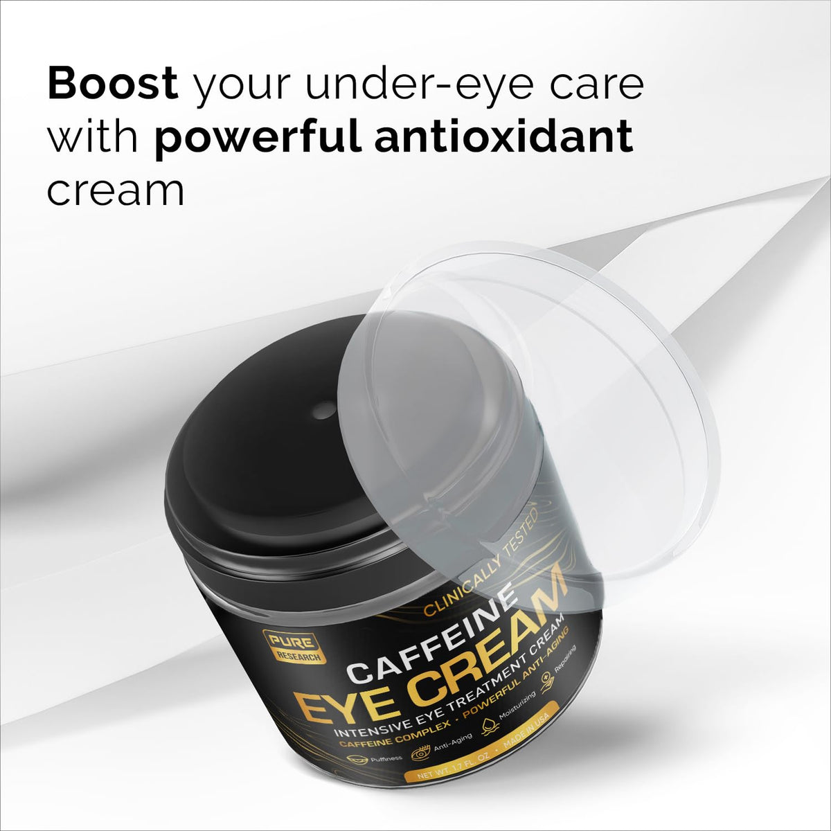 Caffeine Eye Cream for anti Aging, Dark Circles, Bags, Puffiness. Great under Eye Skin + Face Tightening, Eye Lift Treatment for Men & Women 1.7Oz