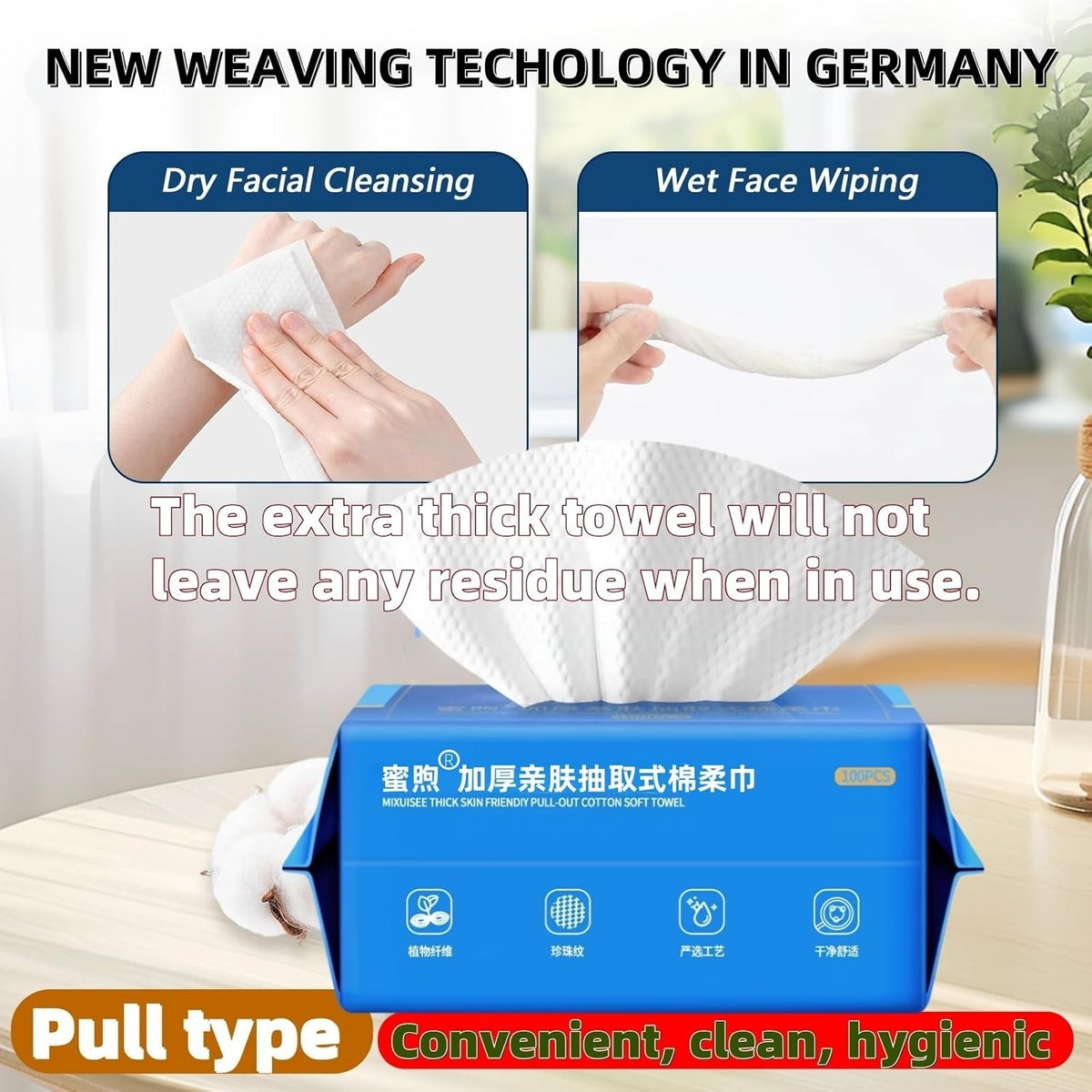 Disposable Face Towels,  Thick and Soft Face Towels. 100% Pure Cotton, Super Thick 130%. Suitable for Makeup Removal and Cleansing, and Applicable to Sensitive Skin. (100 Pieces)