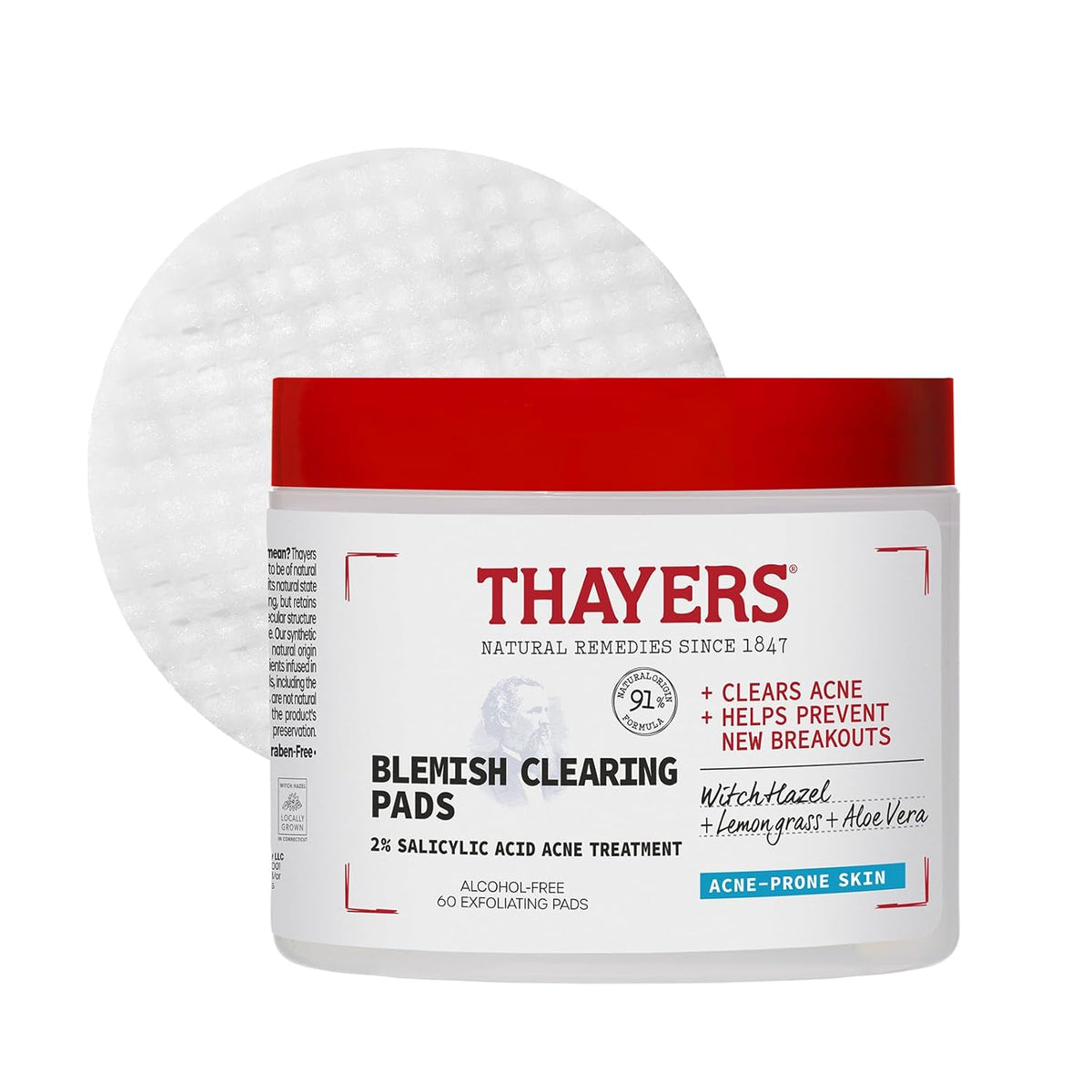 Blemish Clearing Acne Pads, Salicylic Acid Acne Treatment for Face, Pore Reducing, Exfoliating, and Soothing Skincare, Witch Hazel Toner Pads, 60 Ct