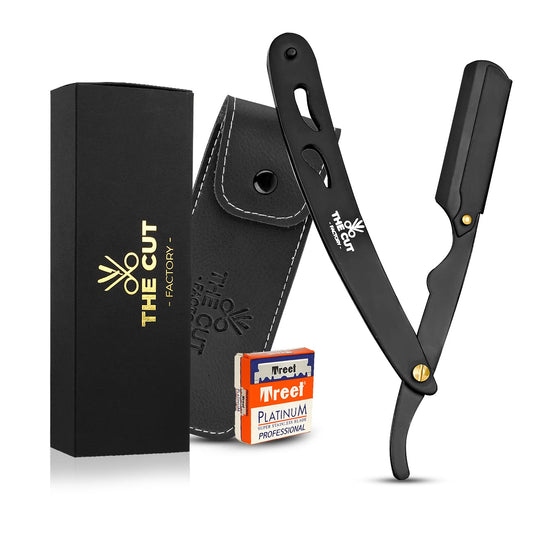 The Cut Factory® Straight Razor for Men Professional Barber Straight Edge Razor for Comfortable Smooth Shave. Gift Box Leather Pouch 20 Single Edge Blades. Our Blades Never Fall
