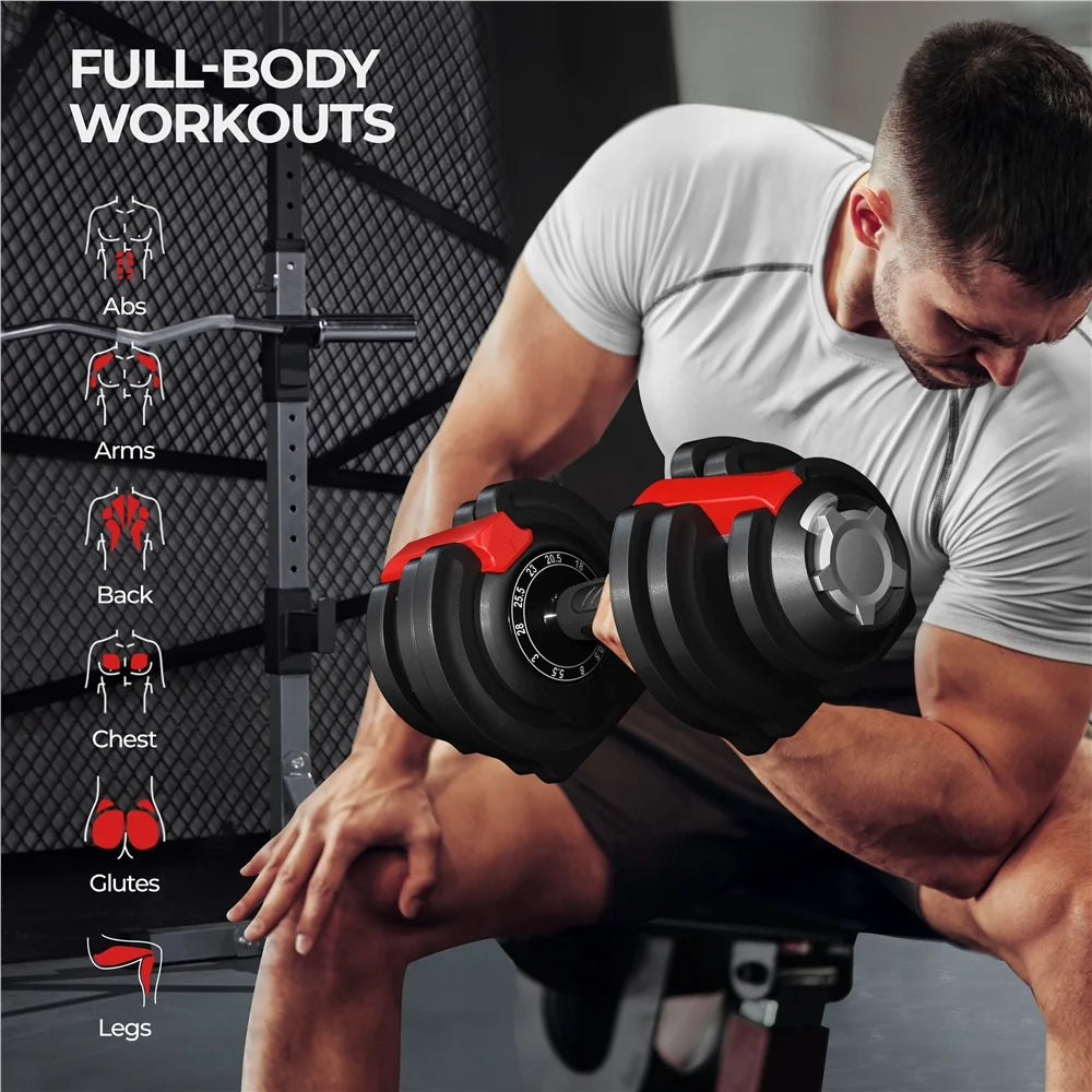 11-In-1 Adjustable Dumbbell Weight for Home Gym, Black & Red