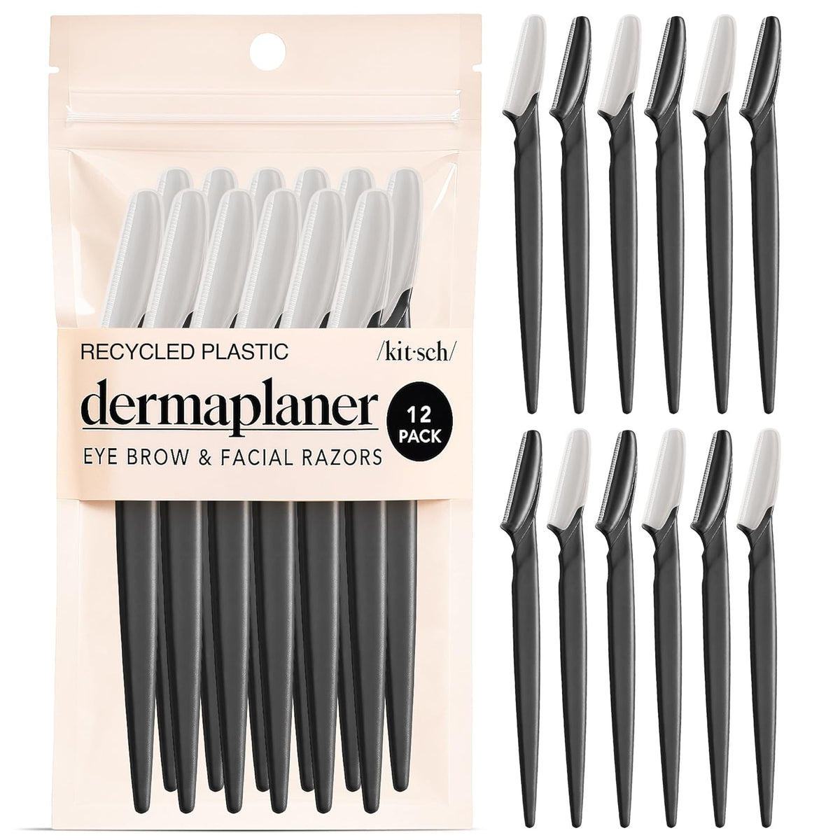 Dermaplane Razor for Women Face - Face Razors for Women and Men - Eyebrow Trimmer, Shaver, Recycled Plastic Dermaplaning and Skin Care Tool - Black, 12 Pcs