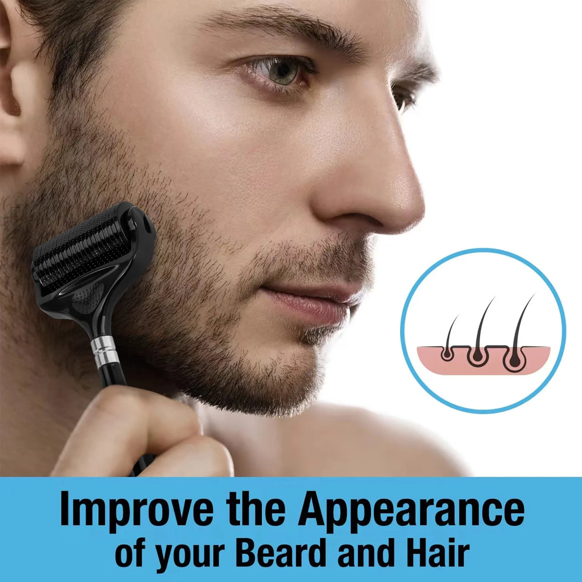 Beard and Hair Ultra Wide Derma Roller (1Pack) by  - Sterile 1200 Grade a Titanium Microneedles Titanium Derma Roller 0.25Mm
