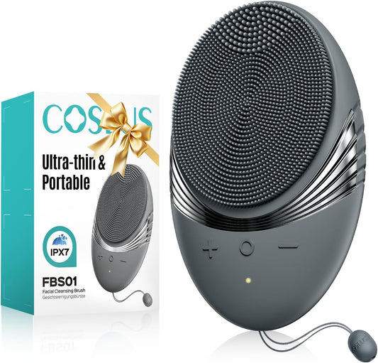Silicone Face Scrubber for Men: 5 Cleansing Modes Facial Cleansing Brush for Beard Care, Sensitive Skin - Deep Cleansing​ & Gentle Exfoliating, Waterproof Portable for Shower & Travel, Grey