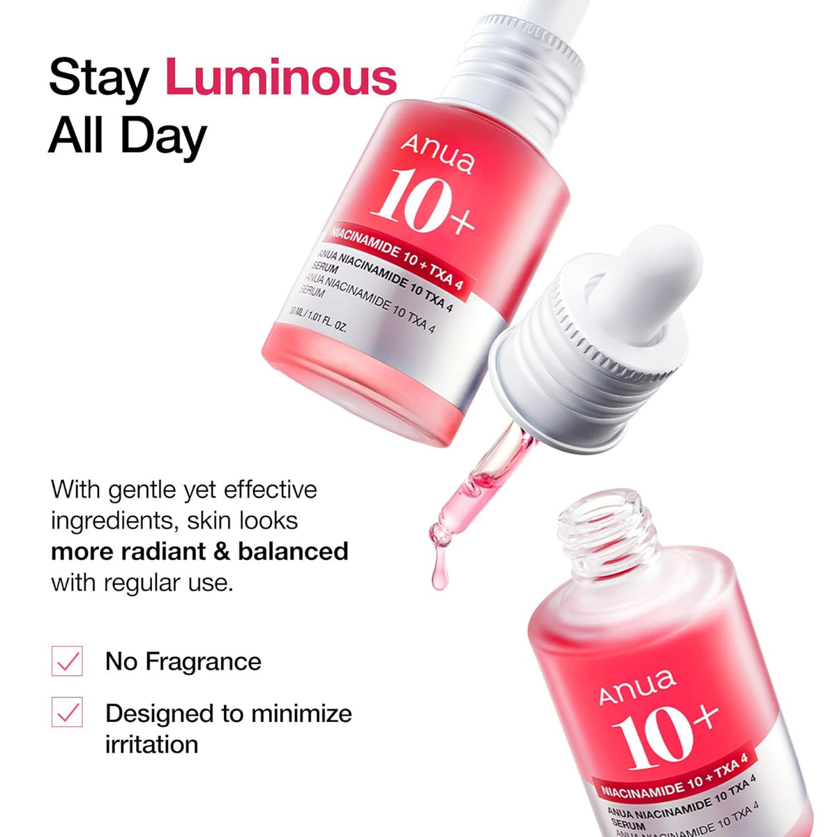 Niacinamide 10 + TXA 4 Serum, Hyaluronic Acid, Tranexamic Acid, Facial Serum for Glass Skin, Clarifying, Radiant Complexion with Natural Color, Korean Skin Care (30Ml /1.01 Fl.Oz)