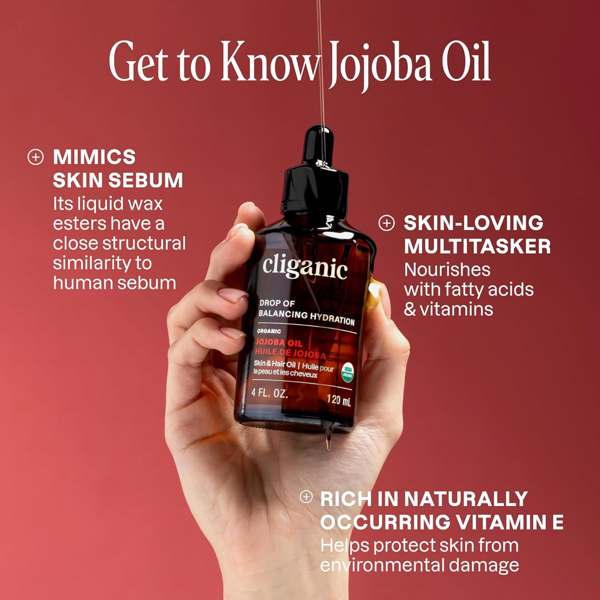 Organic Jojoba Oil, 100% Pure (4Oz) | Moisturizing for Face, Hair, Skin & Nails | Natural Cold Pressed Hexane Free | Base Carrier Oil