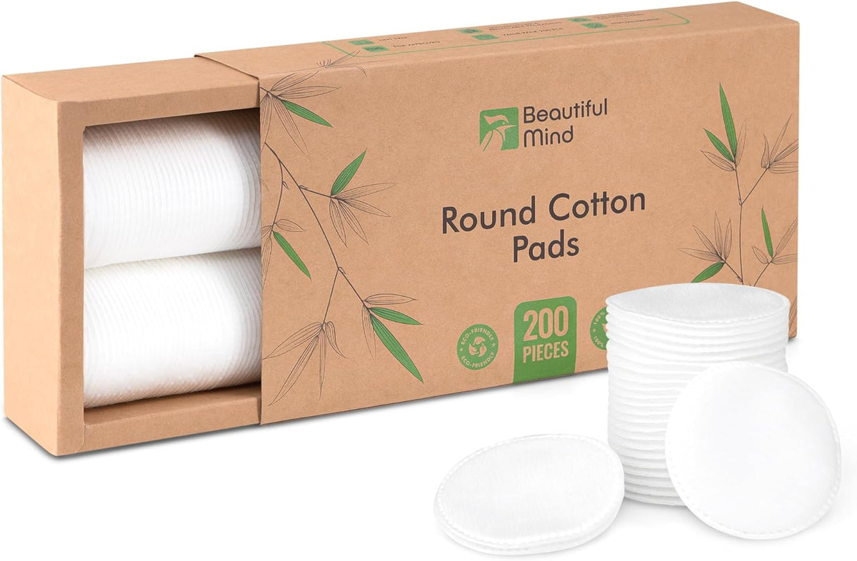 Cotton round Pads for Face 200 Pack - 3 Layer Eye Makeup and Nail Polish Remover - Lint Free Cleansing Circle Pad for Facial Exfoliating, Toner - Travel Size Skin Care Rounds