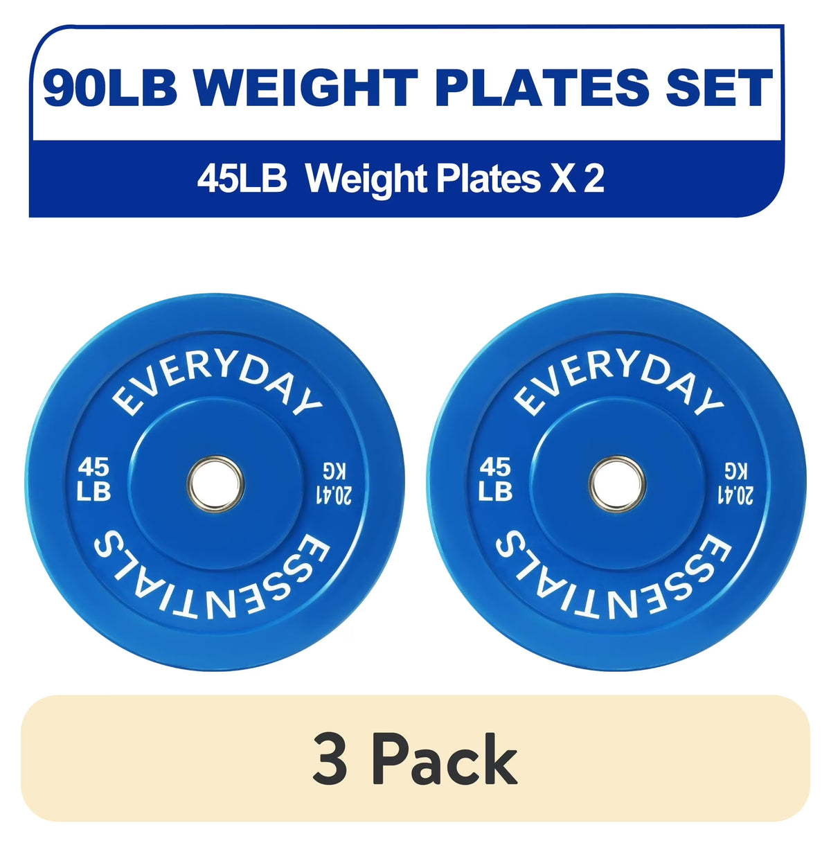 (3 Pack)  Olympic Bumper Plate Weight Plate, 45 Lbs Pair Color
