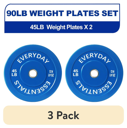 (3 Pack)  Olympic Bumper Plate Weight Plate, 45 Lbs Pair Color
