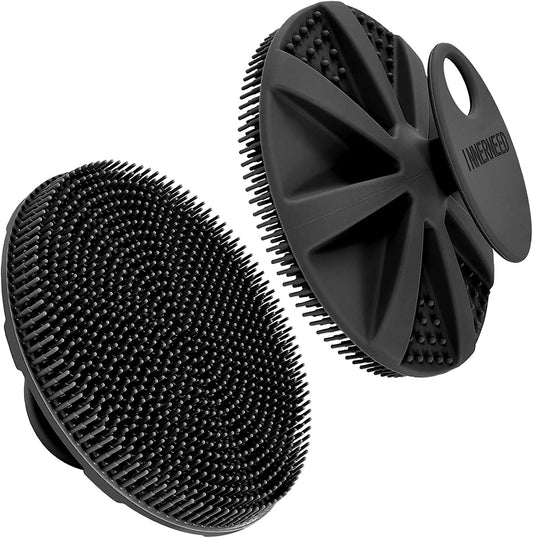 Food-Grade Soft Silicone Body Scrubber Shower Brush Handheld Cleansing Skin Brush, Gentle Exfoliating and Lather Well (Black)